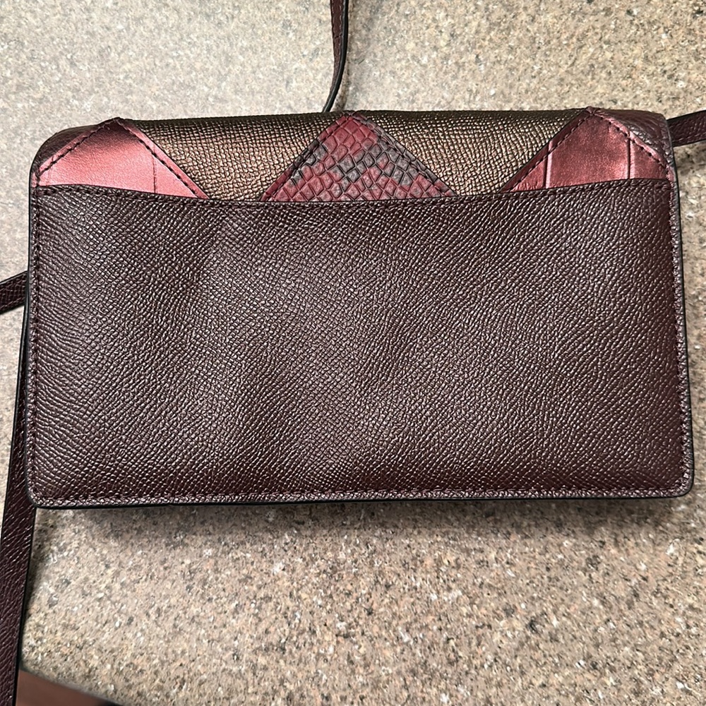COACH Hayden Accordian Zip Metallic Ox Blood Snake Print Patchwork Wallet Clutch - Picture 9 of 14